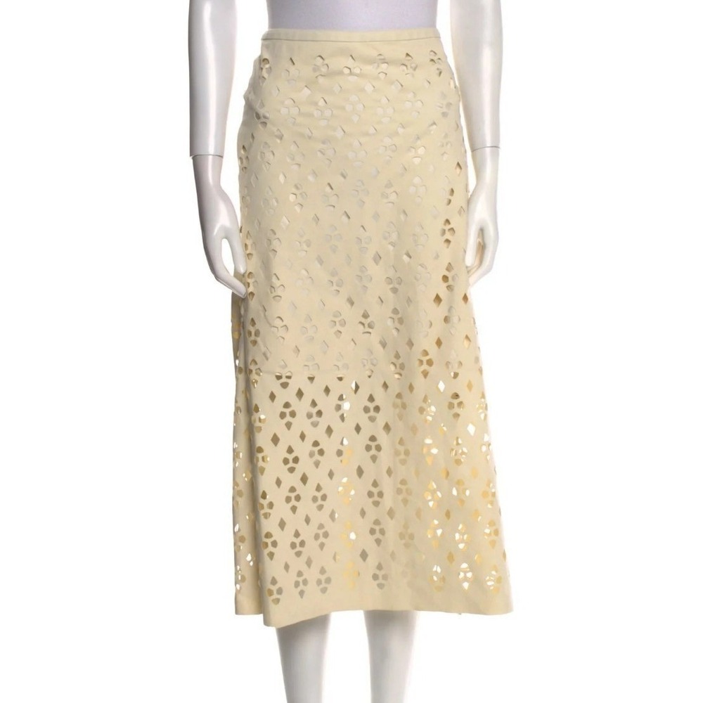 Tibi Aleyda Cutout Long Skirt Women Size 6 Ivory New A-Line Midi TP116ATC54376